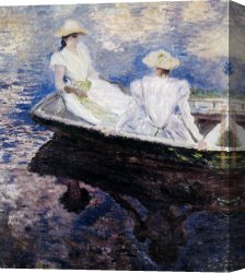 Girls Playing in Surf Canvas Paintings - Girls In A Boat by Claude Monet