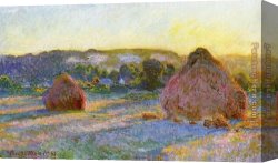 Summer Canvas Paintings - Grainstacks At The End Of Summer Evening Effect by Claude Monet
