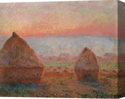 Evening Mood Canvas Paintings - Haystacks at Giverny  the evening sun by Claude Monet