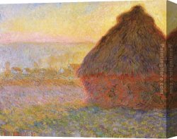 Seascape on a Cliff with Boat And Sunset Canvas Paintings - Haystacks, sunset by Claude Monet