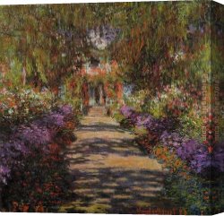 Irises in Monets Garden Canvas Paintings - Pathway in Monet's Garden at Giverny by Claude Monet