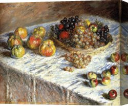 A Still Life with Flowers Grapes And a Melon Canvas Paintings - Still Life Apples And Grapes by Claude Monet