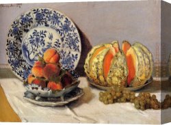 A Still Life with Flowers Grapes And a Melon Canvas Paintings - Still Life With Melon by Claude Monet