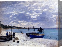 Beach Canvas Paintings - The Beach At Sainte-Adresse by Claude Monet