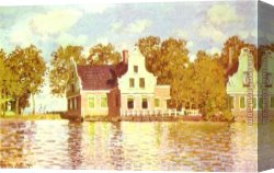 Windmill at Zaandam 2 Canvas Paintings - The House on the River Zaan in Zaandam by Claude Monet
