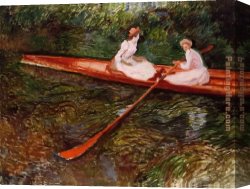Pink Canvas Paintings - The Pink Skiff by Claude Monet