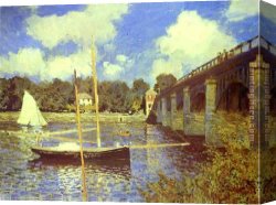 Waterlilies And Japanese Bridge Canvas Paintings - The Road Bridge at Argenteuil by Claude Monet