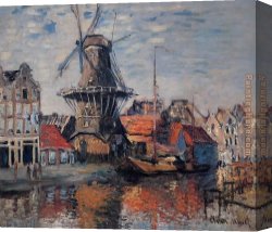 Windmill at Zaandam 2 Canvas Paintings - The Windmill on the Onbekende Canal Amsterdam by Claude Monet