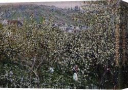 Flowering Apple Tree Branch Canvas Paintings - Vetheuil Flowering Plum Trees by Claude Monet