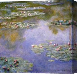 Water-lilies Left Canvas Paintings - Water-Lilies 07 by Claude Monet