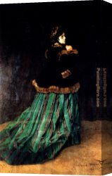 Self Portrait in Green Bugatti Canvas Paintings - Woman In A Green Dress by Claude Monet