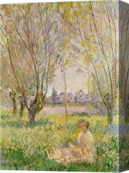 Seated Canvas Paintings - Woman Seated under the Willows by Claude Monet