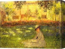 Irises in Monets Garden Canvas Paintings - Woman Sitting in a Garden by Claude Monet