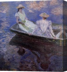 A Young Girl And Her Dog Canvas Paintings - Young Girls in a Row Boat by Claude Monet