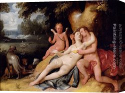 Cupid Canvas Paintings - Venis And Adonis With Cupid In A Landscape by Cornelis Cornelisz