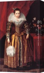 Portrait of a Girl Wearing a Pearl Necklace Canvas Paintings - Portrait of a Girl at the Age of 10 by Cornelis De Vos