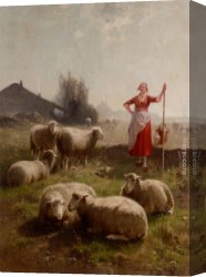 A Shepherdess with Her Flock Canvas Paintings - A Shepherdess And Her Flock by Cornelis van Leemputten