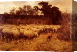 A Shepherdess with Her Flock Canvas Paintings - Return of the Flock by Cornelis van Leemputten