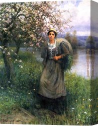 Under The Blossom That Hangs on The Bough Canvas Paintings - Apple Blossoms in Normandy by Daniel Ridgway Knight