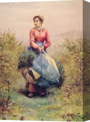 A Holiday Gathering Canvas Paintings - Gathering Leaves by Daniel Ridgway Knight