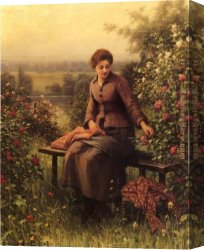 Waterhouse Gather Flower Girls Canvas Paintings - Seated Girl with Flowers by Daniel Ridgway Knight
