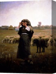 A Shepherdess with Her Flock Canvas Paintings - Shepherdess and her Flock by Daniel Ridgway Knight