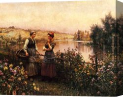 Conversation Canvas Paintings - Stopping for Conversation by Daniel Ridgway Knight