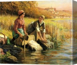 Woman Canvas Paintings - Women Washing Clothes by a Stream by Daniel Ridgway Knight