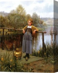 A Young Girl And Her Dog Canvas Paintings - Young Girl by a Stream by Daniel Ridgway Knight