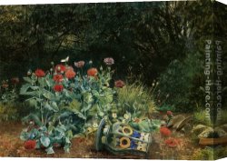 Golding Constable's Flower Garden Canvas Paintings - Summer Flowers in a Quiet Corner of the Garden by David Bates