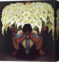 Carrier-belleuse Canvas Paintings - flower carrier by Diego Rivera