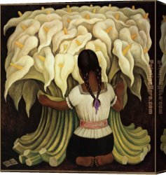 Girls Playing in Surf Canvas Paintings - Girl with Lilies by Diego Rivera