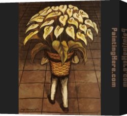 Lilies Canvas Paintings - Man Carrying Calla Lilies by Diego Rivera