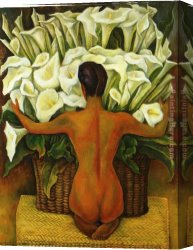 Nude Canvas Paintings - Nude with Calla Lilies by Diego Rivera