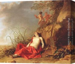 Nymph And Triton Canvas Paintings - Sleeping Nymph by Dirck van der Lisse