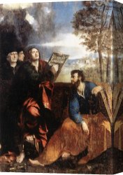 St Sebastian Tended by St Irene Canvas Paintings - Sts John and Bartholomew with Donors by Dosso Dossi