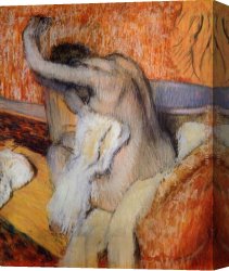 Woman Canvas Paintings - After the Bath, Woman Drying Herself by Edgar Degas