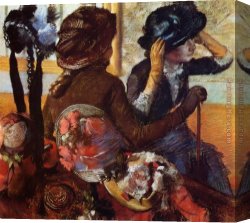 Edgar Canvas Paintings - At the Milliners by Edgar Degas