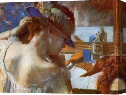 Mirror Canvas Paintings - At the Mirror by Edgar Degas