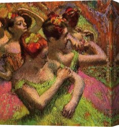 Ballerina Canvas Paintings - Ballerinas Adjusting Their Dresses by Edgar Degas