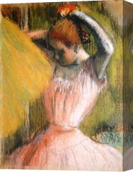 Hair Canvas Paintings - Dancer arranging her hair by Edgar Degas