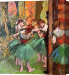 Pink Canvas Paintings - Dancers, Pink and Green by Edgar Degas