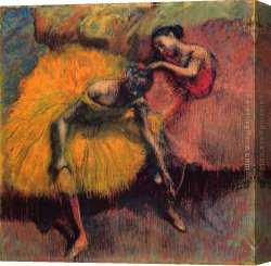 Edgar Canvas Paintings - Two Dancers in Yellow and Pink by Edgar Degas
