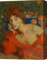 Amalfi Dia Cappuccini 1 Canvas Paintings - Sous les Orangers (Femme &agrave; Amalfi) by Edmond Francois Aman-Jean