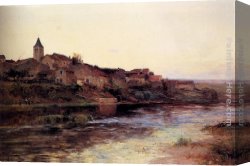 Marie Canvas Paintings - A French River Town by Edmond Marie Petitjean