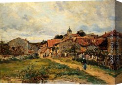 Marie Canvas Paintings - The Village Road by Edmond Marie Petitjean