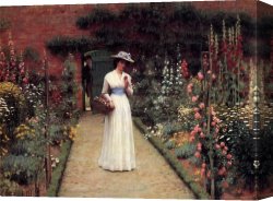 Secret Garden I Canvas Paintings - Lady in a Garden by Edmund Blair Leighton