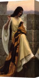 Leighton Flaming June Canvas Paintings - Stitching the Standard by Edmund Blair Leighton