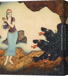 Psyche Canvas Paintings - Psyche and Cerberus by Edmund Dulac