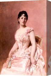 Pink Canvas Paintings - Lady in Pink by Edouard Cabane